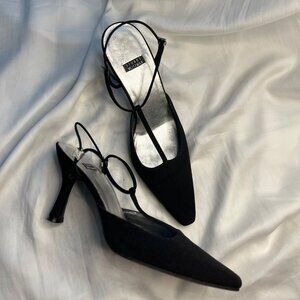 Black Stuart Weitzman Crystal Embellishments T-Strap Pumps - Size 7.5